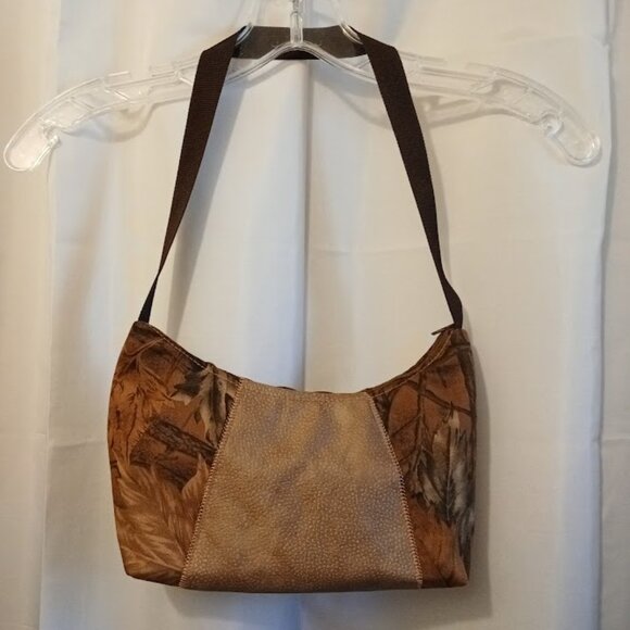 New Canvas Vinyl Camo Top handle Shoulder Bag Purse Brown Crescent Baguette - Picture 1 of 10